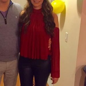 Red Pleated Flowy Top